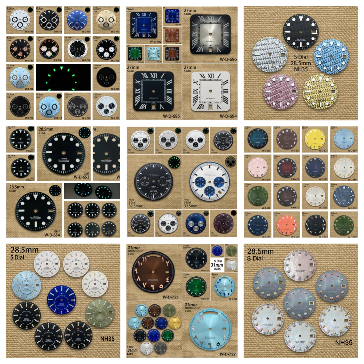 

27/28.5/29.5/31.8/32.5mm S DTN Panda/Speed/GMT Logo Dial Fit NH35/VK63/8285 Movement Green/Ice Blue Luminous Watch Accessories