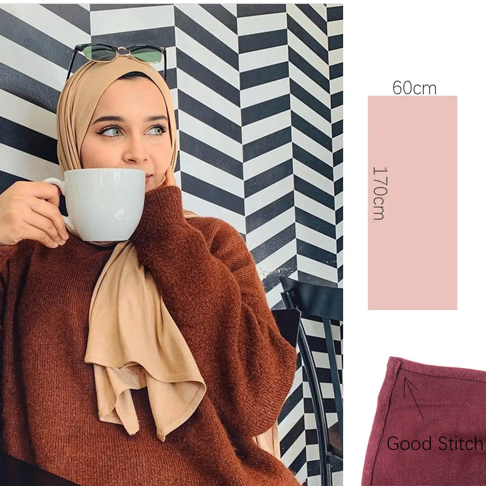 wholesale 170X60cm Netherlands Plain Cotton Jersey Hijab Scarf Shawl Solid Color With Good Stitch Stretchy Soft For Women Scarf