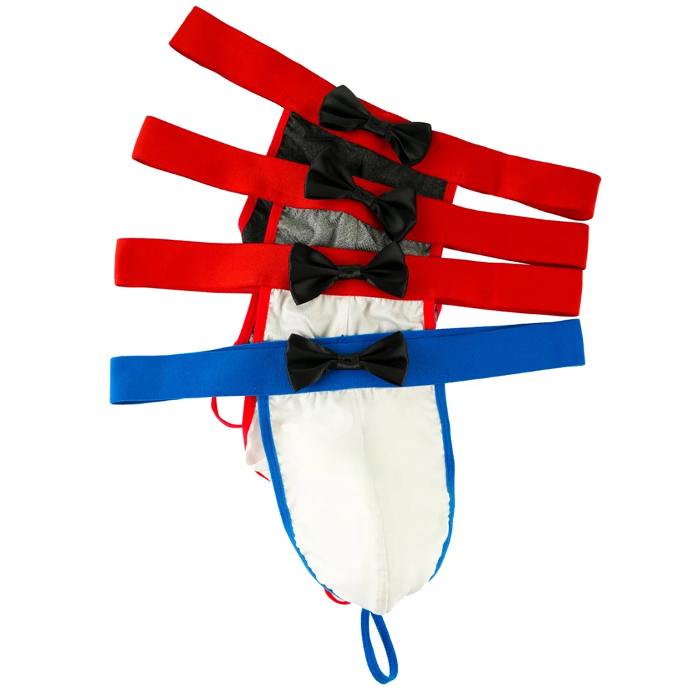 

Men's Sexy Thongs Low Rise Underwear For Hot Man Gifts Bring Bows Bulge Pouch Lingerie G-String T-Back Elastic Panties Underpant