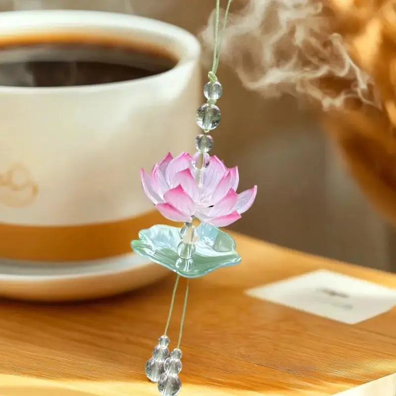 Exquisito Colgante de Loto Rosa de Verano para Teléfono, Llavero de Moda con Flor Simulada y Cuentas, Adornos para Coche, Decoración para Bolsos de Mujer