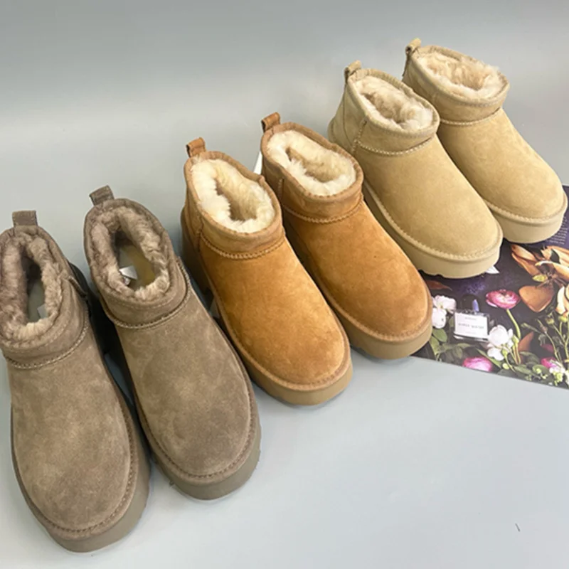 

Jenny&Dave Nordic Winter Wool Shoes Snow Boots Women Vintage Round Toe Warm Thick Soled Boots Slip On Women's Boots,Woman Shoes