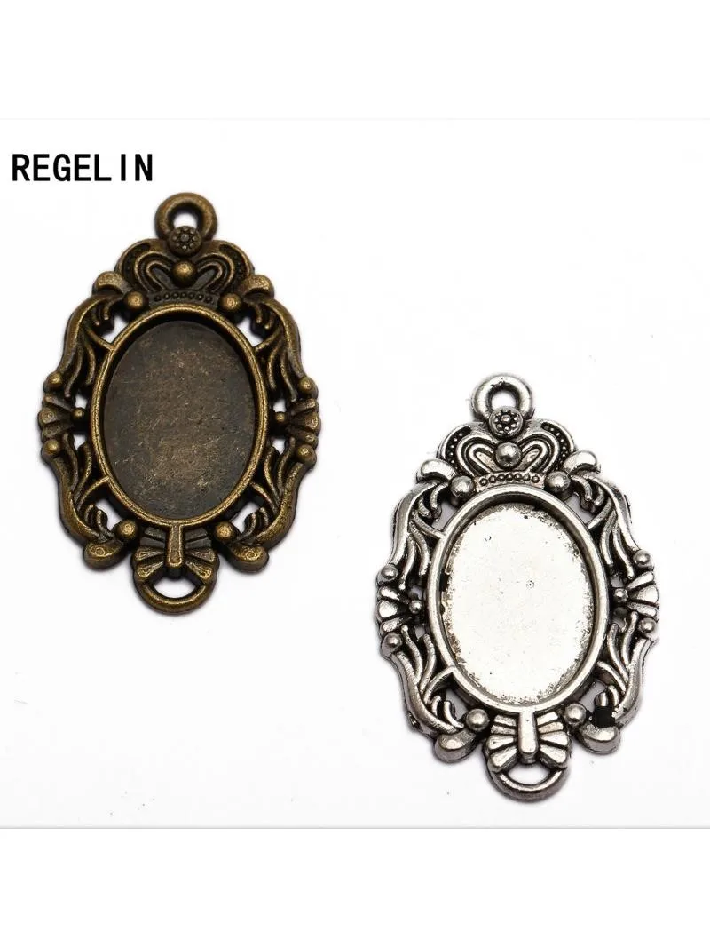 REGELIN 20 sztuk/partia Antique Bronze/Antique srebrny stop cynkowy podstawa z kameą i kaboszonem ustawienie owalne puste wisiorki taca wewnętrzna 14*10mm — zdjęcie 2
