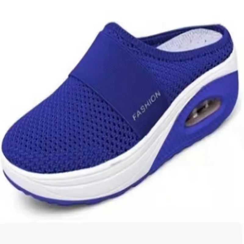 

New Casual Sneakers Lazy Thick Air Cushion Mesh Shoes Breathable Bag Head Slippers Shoes Plus Size Heelless Slippers Shoes Women