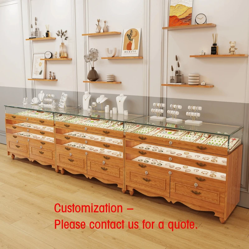 

custom.Luxury Wooden Jewelry Display Stand with Glass Back LED Lighting Heavy Duty Customizable Dimensions Reta