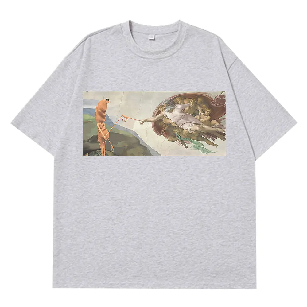 Funny Marcus The Worm Creation of Adam Funny Meme T Shirt Men Women Classic Fashion T-shirt Harajuku Cotton Hip-hop T-shirts Top