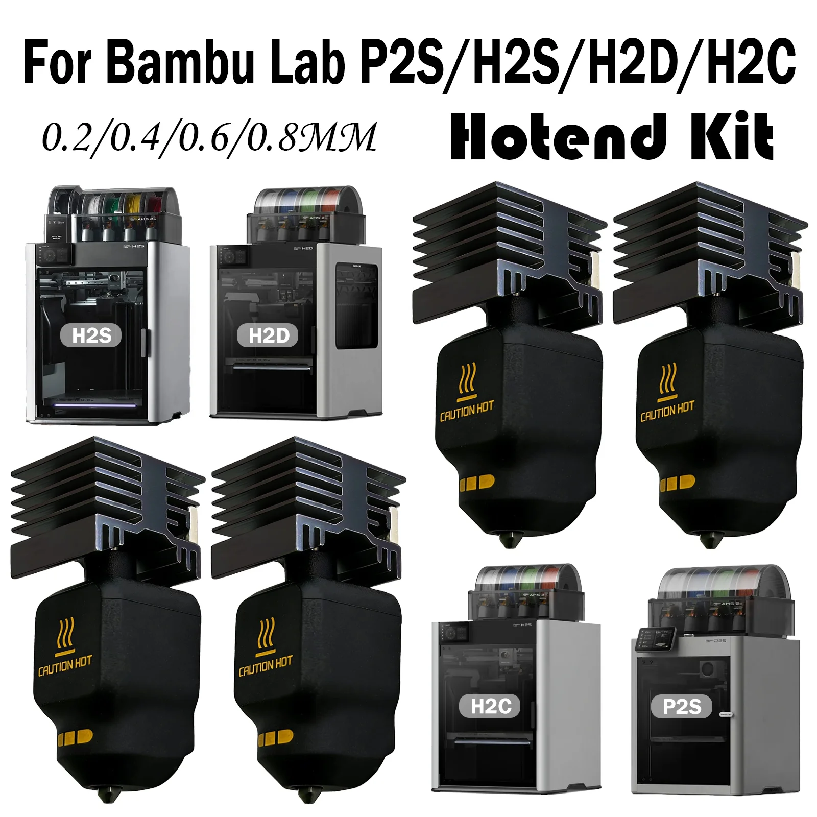 For Bambu Lab P2S H2C Upgraded Hotend 0.4mm Hardened Steel Nozzle Replace Hot End Bambulab H2D H2S 3D Printer Print Head