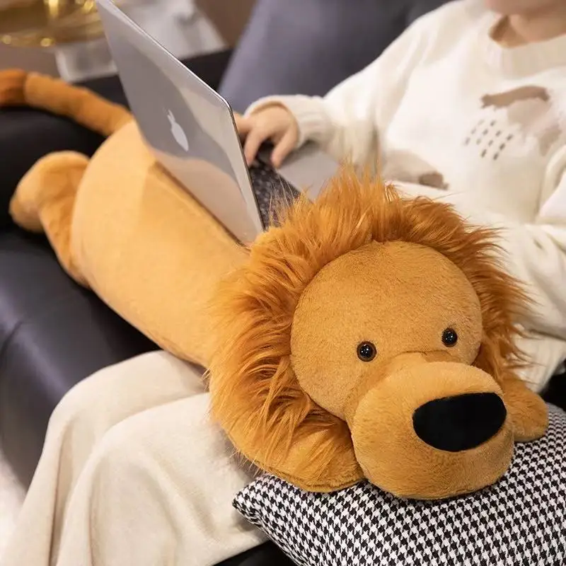 Kawaii Lion Plush Toy Long Sleep Pillow Cute Soft Stuffed Lions Fluffy Doll Sofa Cushion Nap Sleeping Plushie for Birthday Gift