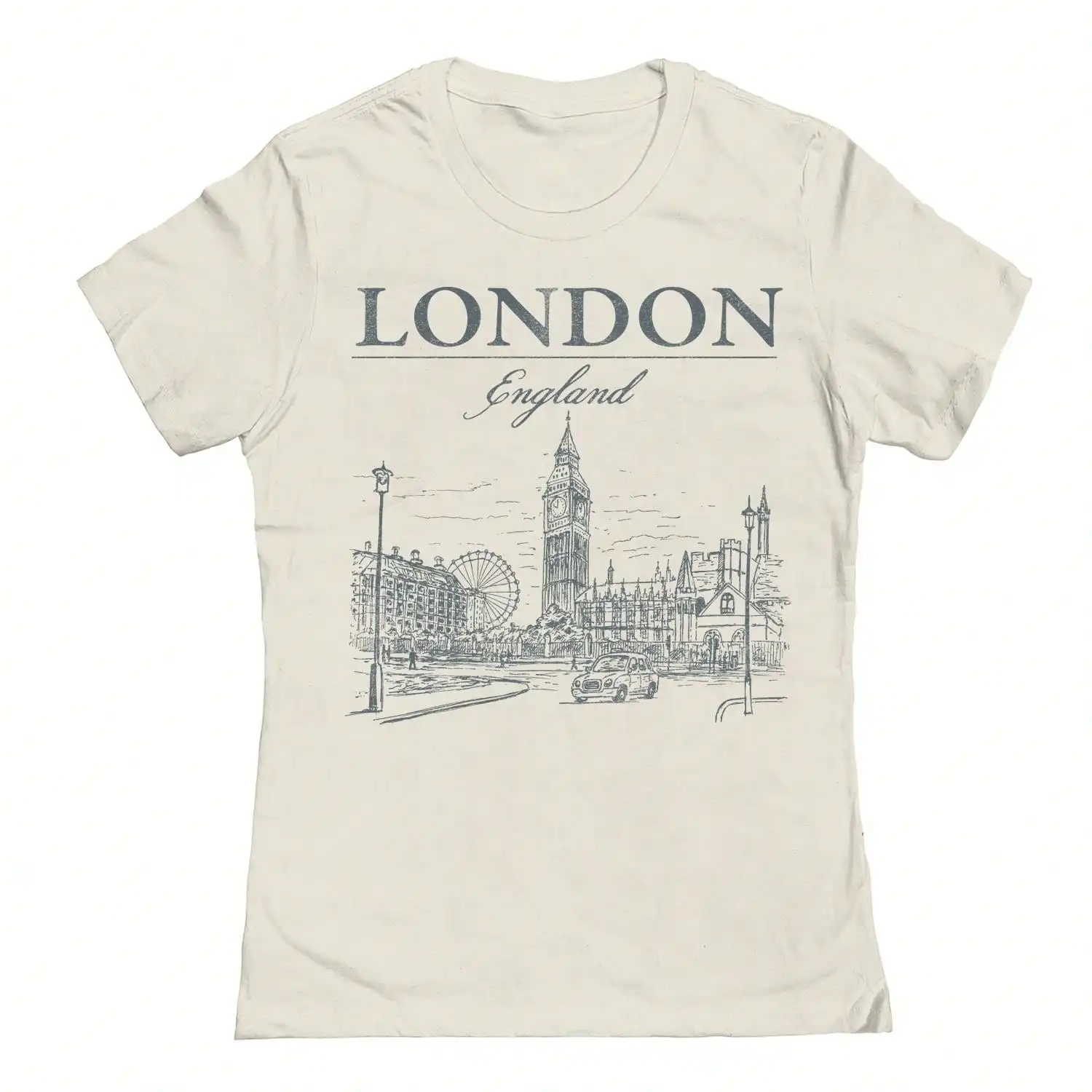 

Женская приталенная хлопковая футболка с винтажным принтом городского пейзажа