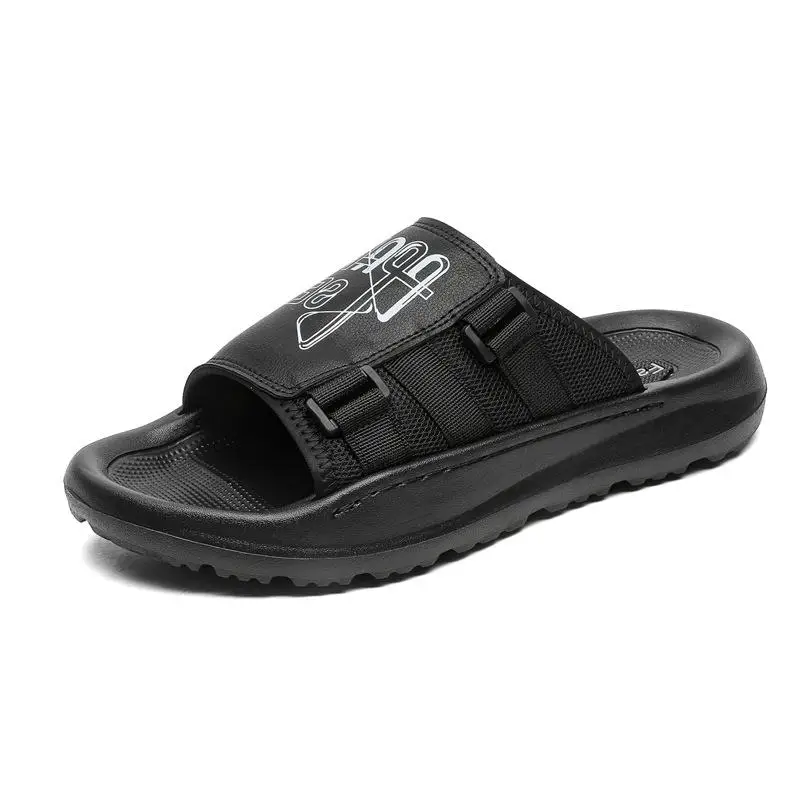 

Летняя праздничная обувь, мужские сандалии на плоской подошве, нескользящая мужская обувь, модная брендовая черная, бежевая обувь на толстой подошве D410