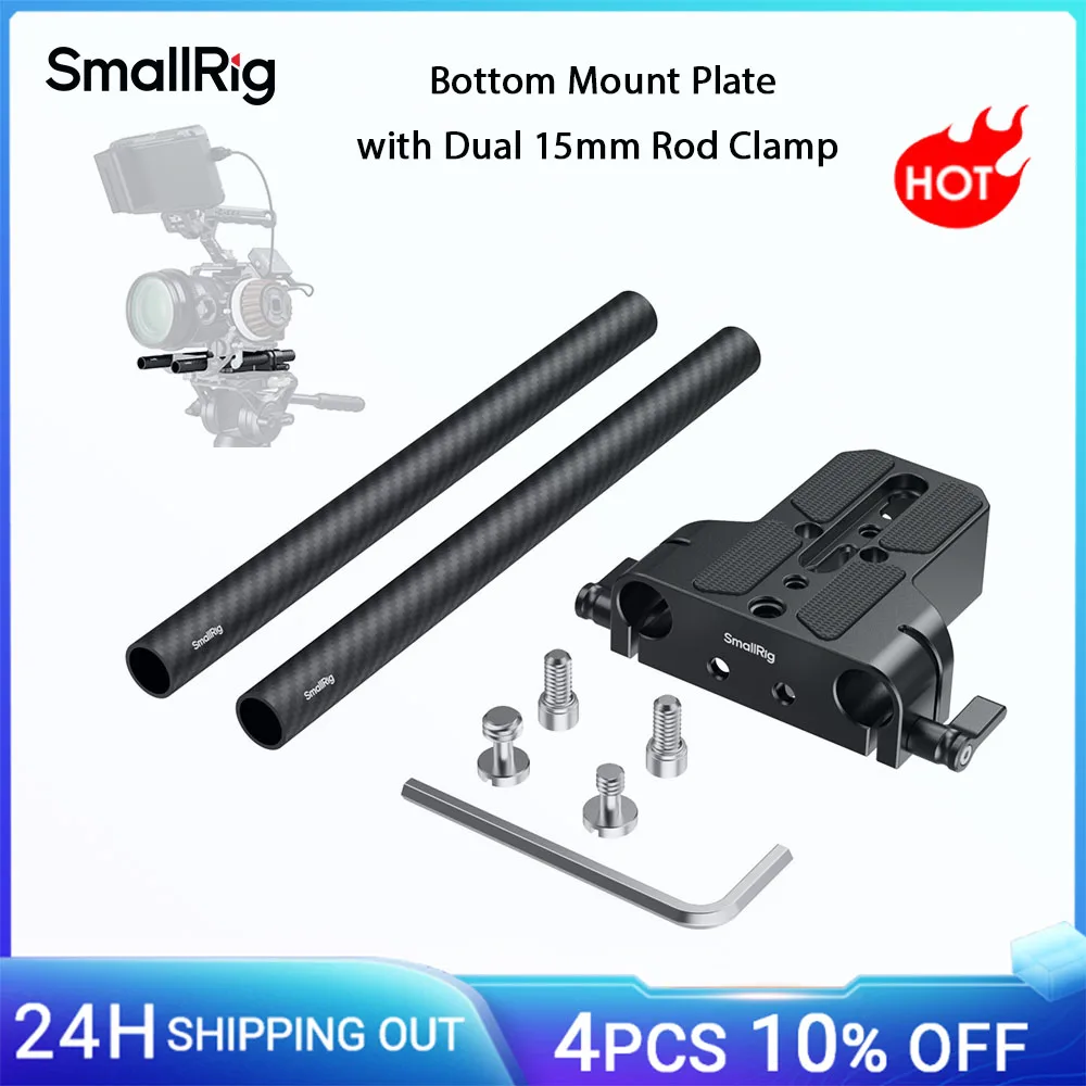 SmallRig Bottom Mount Plate with Dual 15mm Rod Clamp for Sony for Canon for Panasonic for Cages, Mainstream Cinema Camera -5609