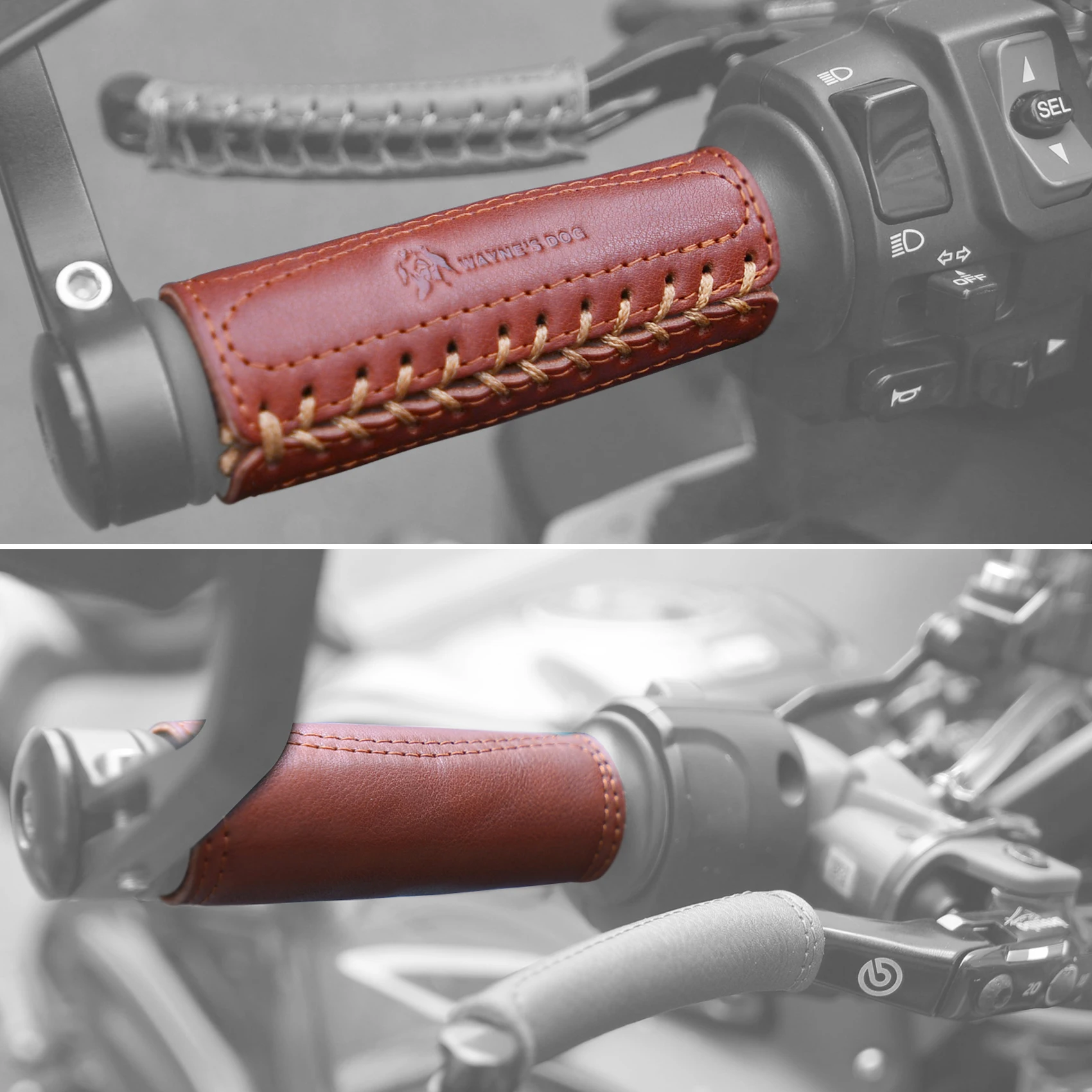 Genuine Cowhide Leather Motorcycle Handlebar Grips Handle Grips Cover Protector Universal