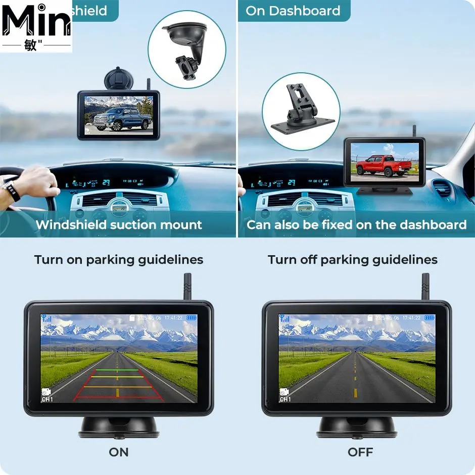 7 Inch 1080P Magnetic Wireless Backup  With Touch BSD Blind Spot Alarm for Truck RV Trailer Forklift