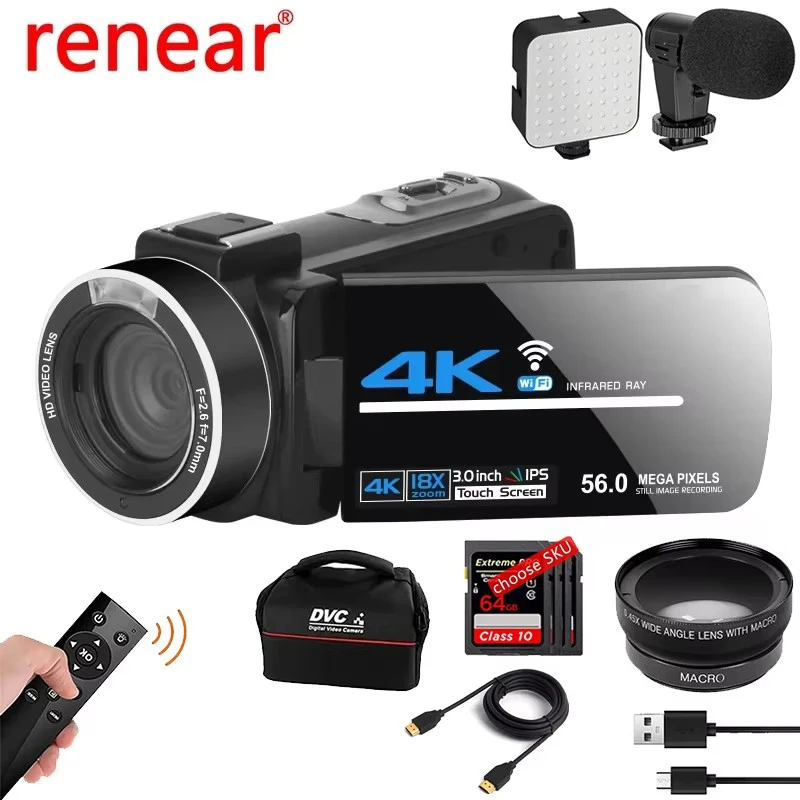 

56MP Digital Cameras IR Night Vision Cameras 4K WIFI Webcam 18X Digital Zoom for Youtube Professional Camcorder Handheld Camera