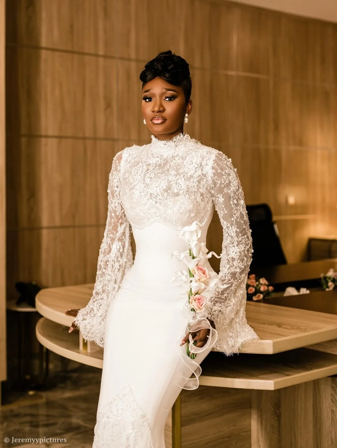 Customized Full Sleeve Wedding Dress Mermaid Bridal Gown High Neck Muslim Bride Dress Lace Robe De Mariage Vestido De Novia