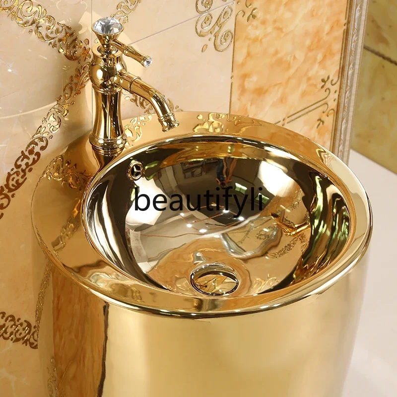 B178 European-style gold column basin round wash basin bar floor-to-ceiling ceramic gold washing table2936