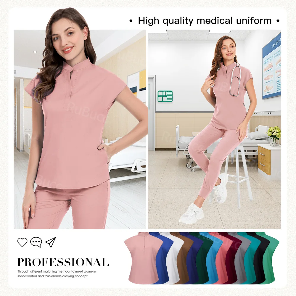 Peelings medizinische Uniformen Frauen einfarbige Schuluniform Zahnklinik Chirurgie Set Schönheits salon Reinigung Arbeits kleidung Großhandel