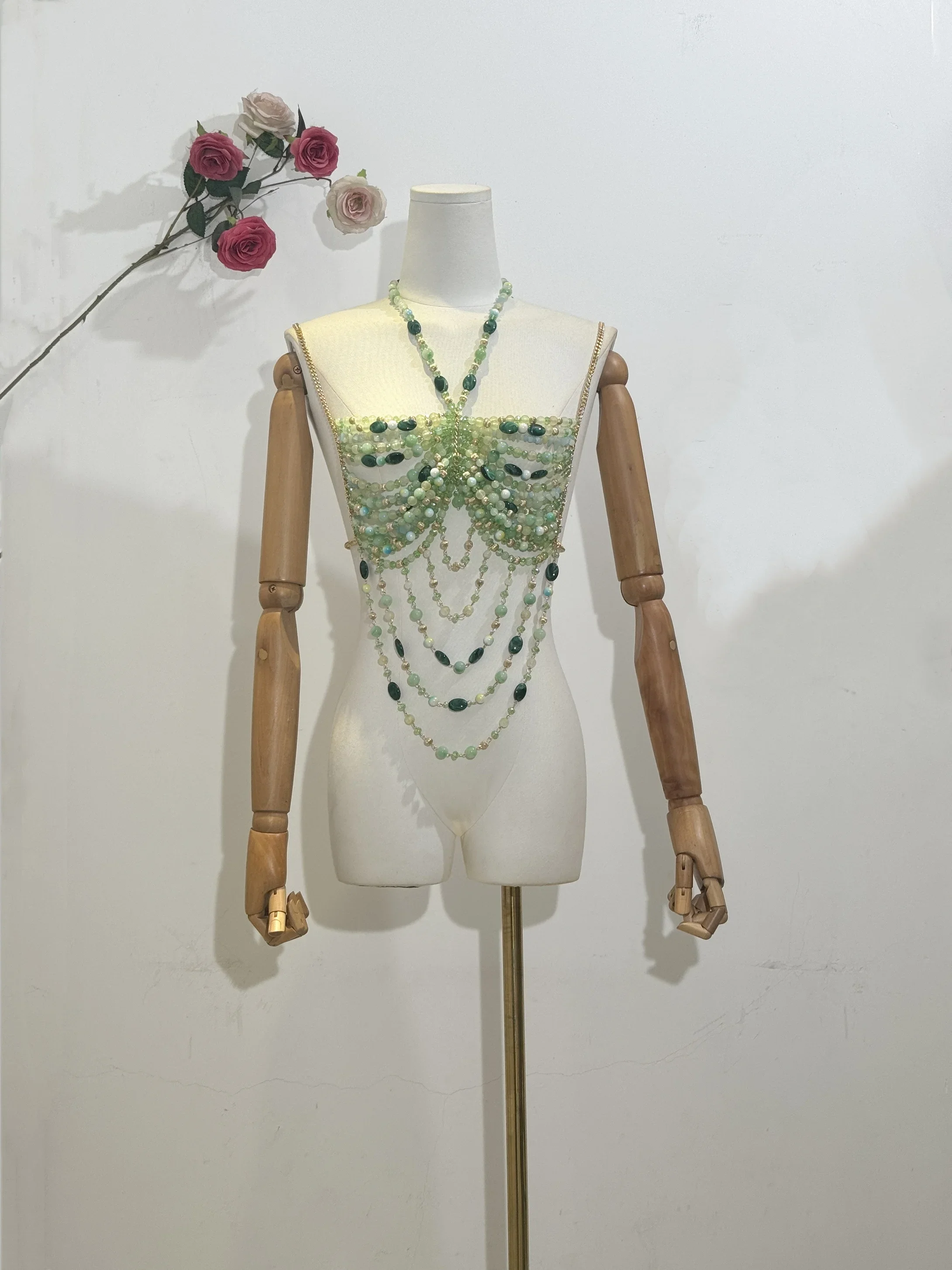 2025 Amazing Women Crystal Stone Beaded Party Halter Tank Top Beachwear Hot Sexy Lingeie Fashion Handmade Holiday Body Chain