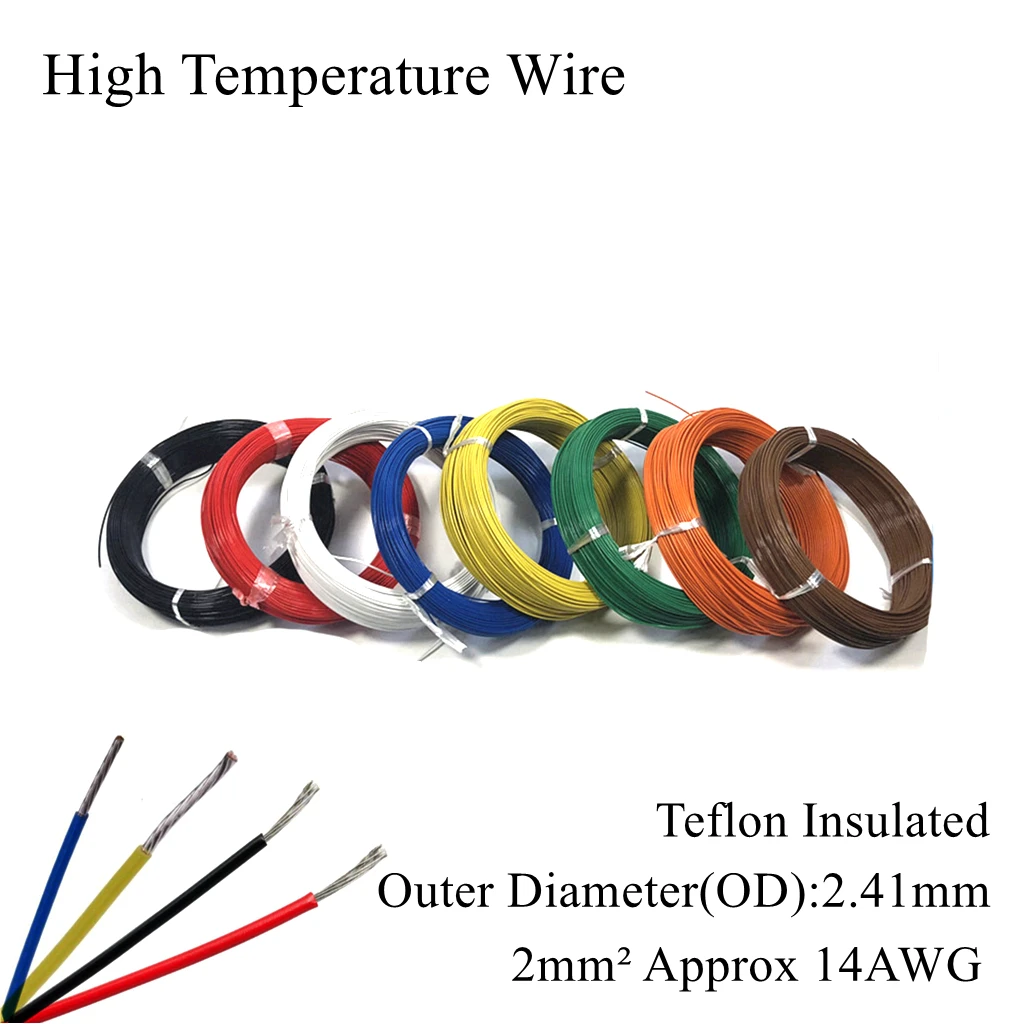 14AWG 2mm² High Temperature Wire PTFE FEP Insulation Cable Resistant Electronic Tin Silver Plated Copper Multi Core Line 2mm