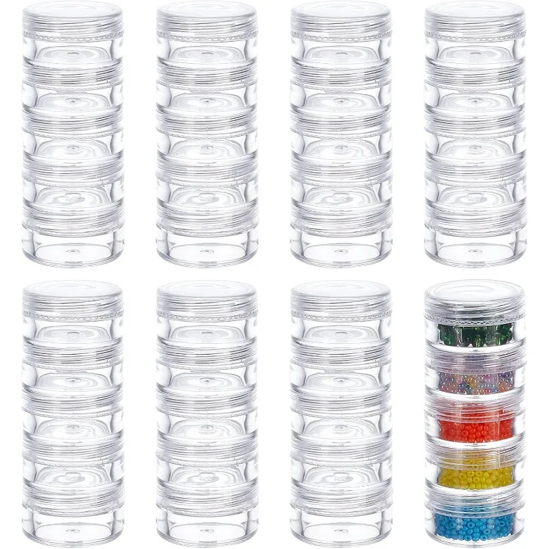 5G/5ML Stackable Round Plastic Containers 8 Column(5 Layer/Column) Bead Storage Jars for Seed Beads Diamond Drills and Other