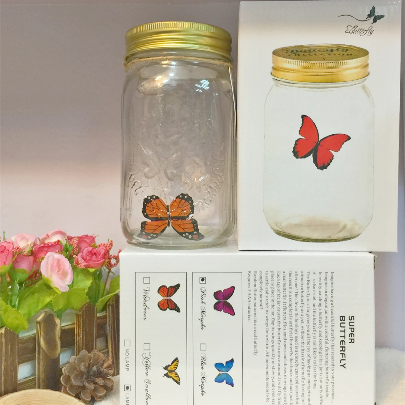 

Magical Flying Butterfly Jar LED Lamp Glass Mason Jar Simulation Animated Butterfly Fly Insect Collecting Bottle Home Decor