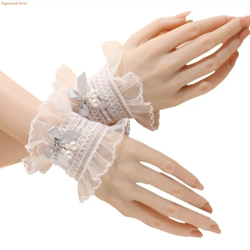 Q5WE أصفاد ذراع مشذبة بالدانتيل ملفتة للنظر، إكسسوار خفيف الوزن لحفلات الزفاف أو الملابس الكاجوال #5