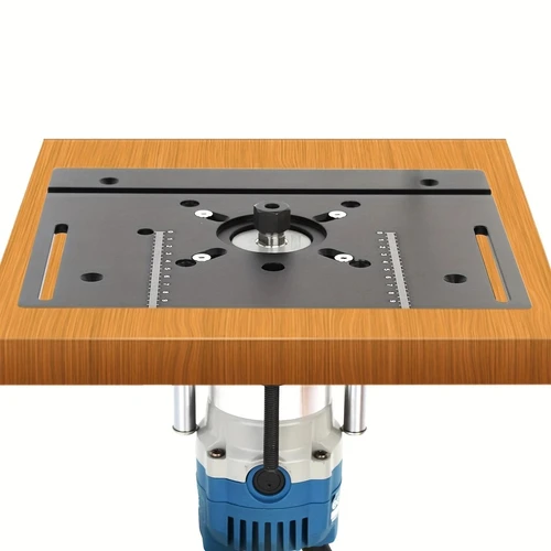 Imagen 2 del producto Placa de inserción de mesa enrutador de aluminio, recortadora de carpintería, placa abatible de fresado de madera eléctrica con medidor de inglete para banco de trabajo DIY