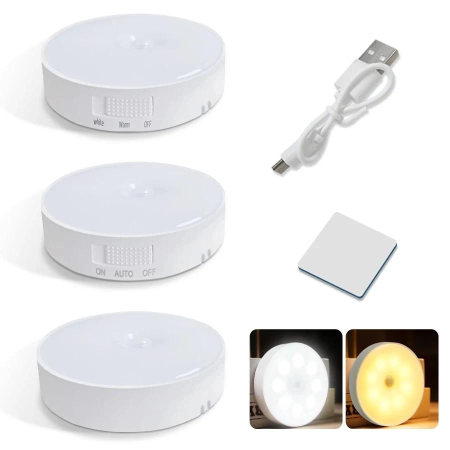 Smart Motion Sensor Light Usb Rechargeable Cabinet Lights Warm Light White Light For Kitchen Stairs Hallway Closet Bedroom Lamp