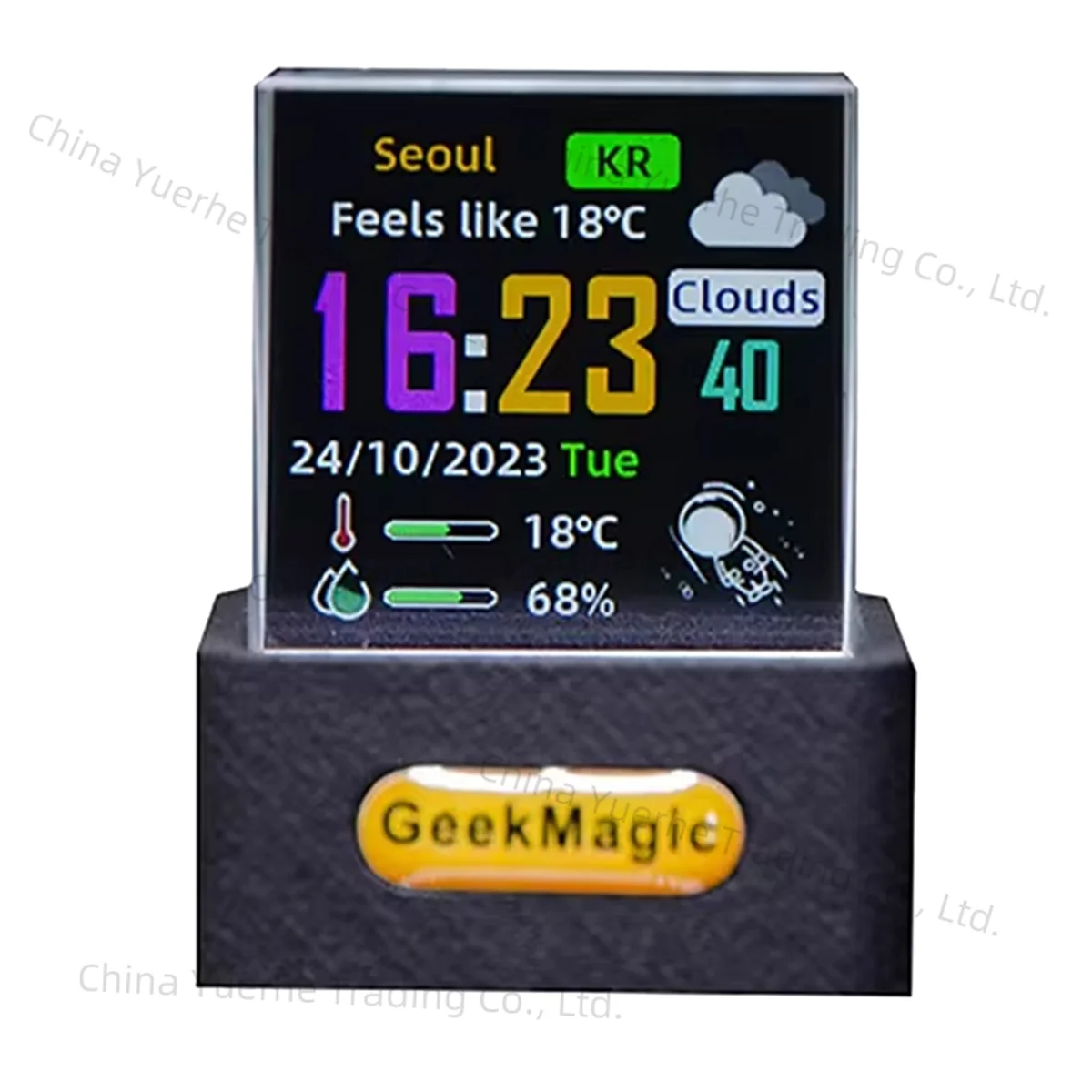 GeekMagic Crystal Cube Photo Display Holographic Desktop Smart Weather Station Digital Clock with GIF Animations Album