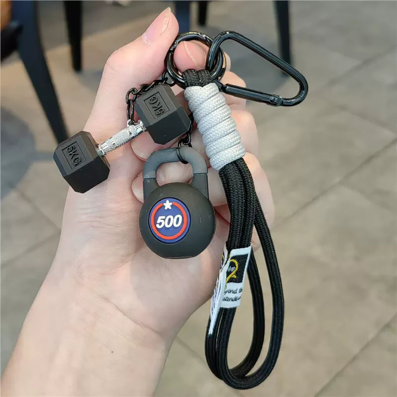 Hand-Woven Fitness Car Key Ring Anti-Lost Gym Lover Keychain with Weight Plate DIY Nylon Rope Pendant for Sports Enthusiasts
