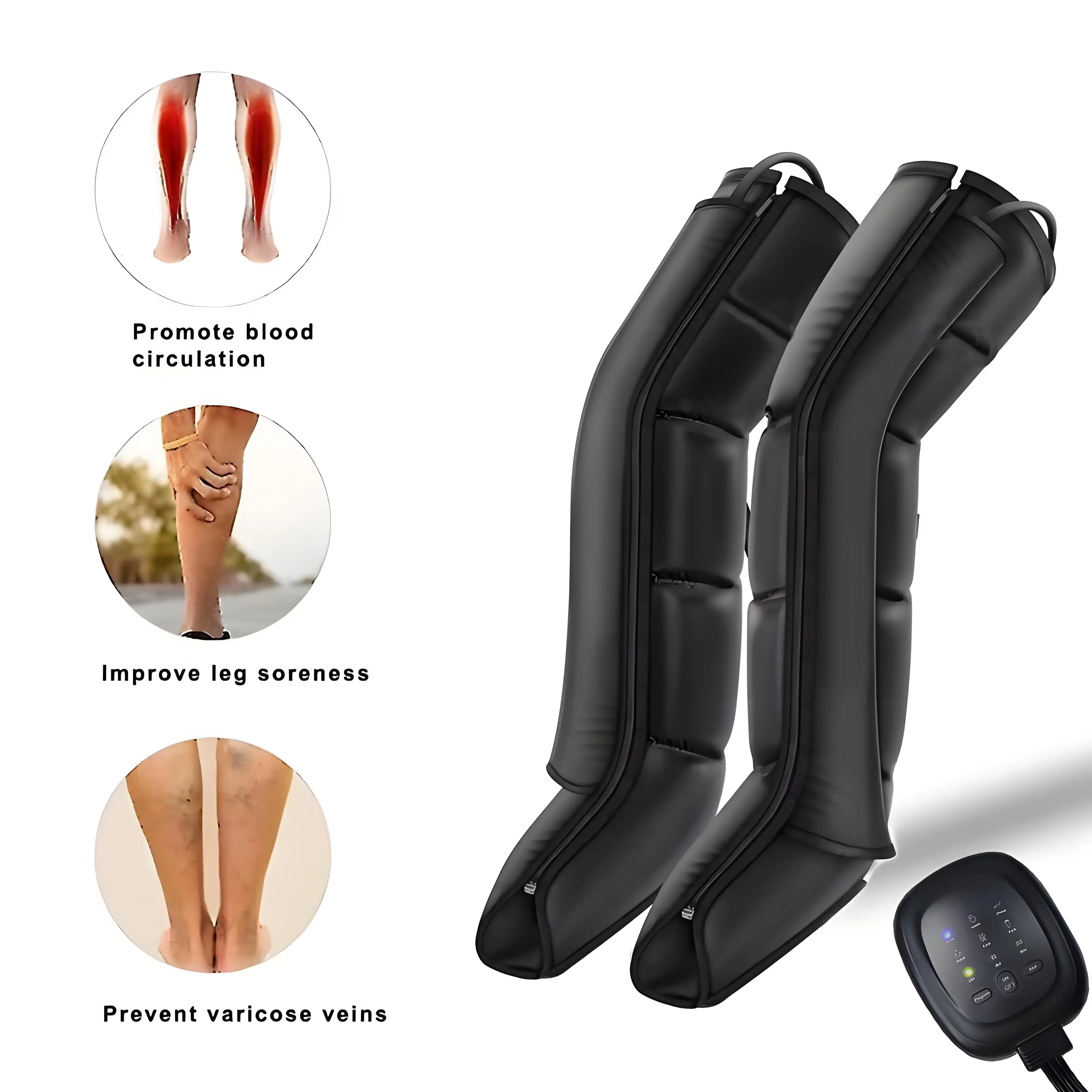 

Air Compression Leg Massager Boots - 6 Mode Calf & Foot Massage Circulation, Muscle Recovery,Lymphedema Relief Runners Cyclists