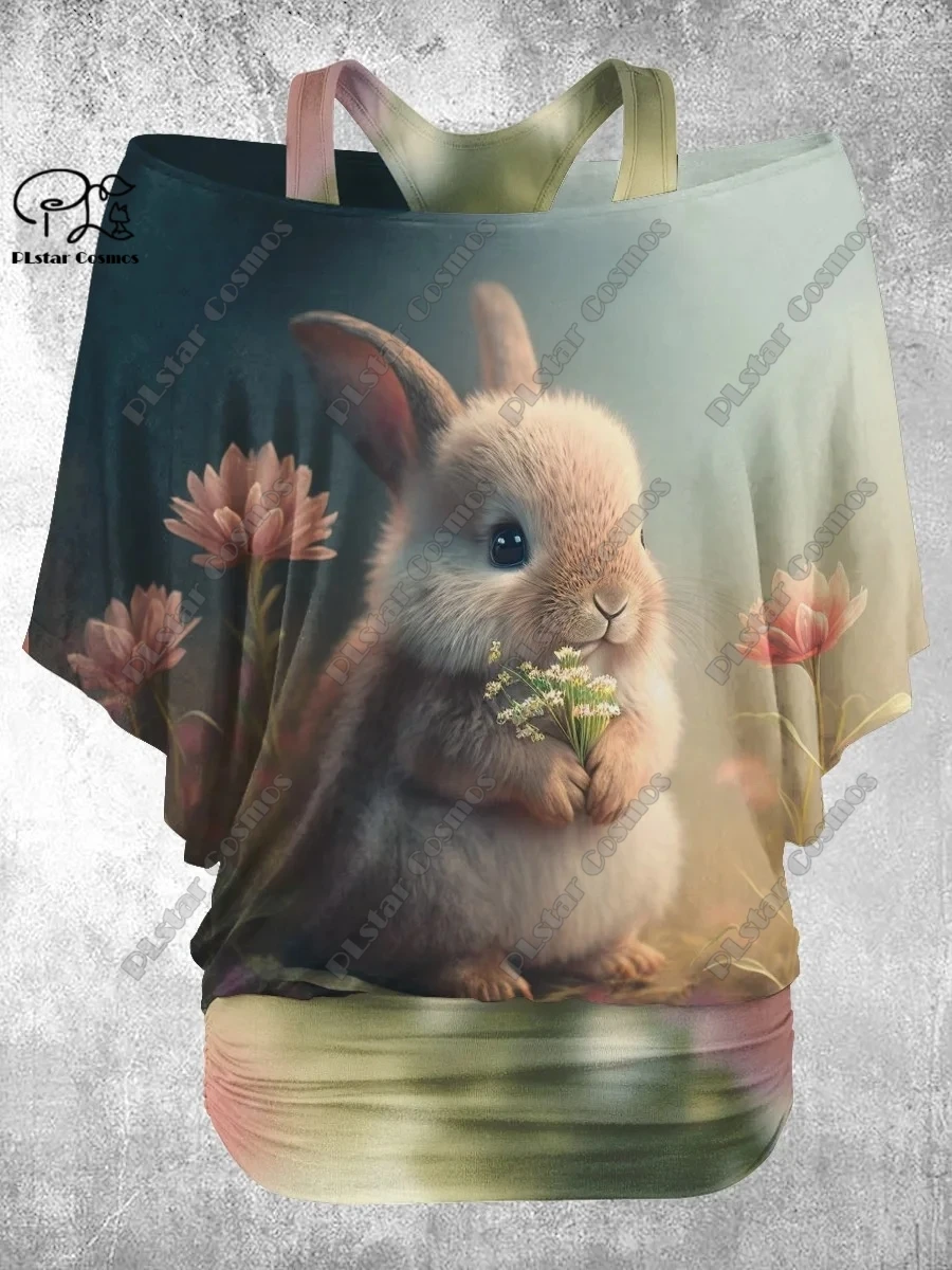 PLstar Cosmos 3D Print Cute Raccoon Sloth Rabbit Pattern Fake Two-Piece Tops Women's Casual T-Shirts Harajuku Streetwear