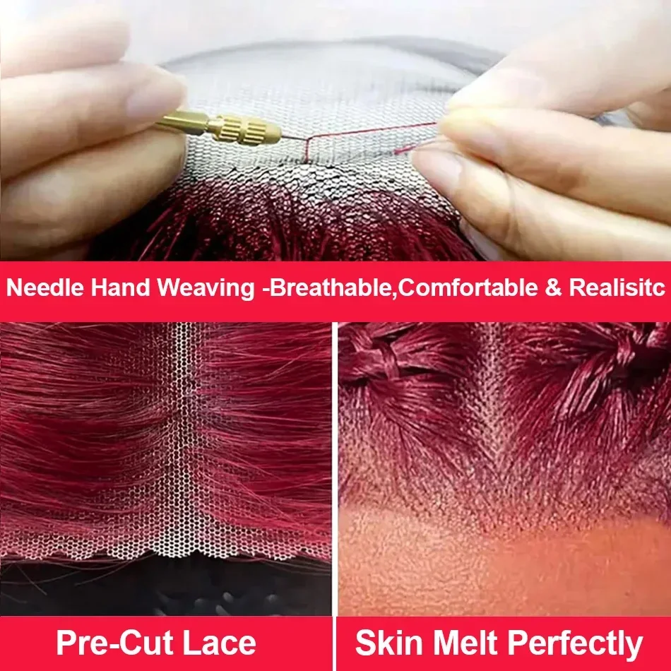 32 بوصة 99j بورجوندي 13x6 Hd الدانتيل أمامي باروكة من شعر طبيعي أحمر اللون ريمي شعر مستعار 13x4 الدانتيل الشفاف مجعد موجة عميقة شعر مستعار أمامي