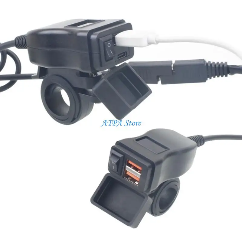 

U13C Motorcycle Phone Chargers USB, Waterproof Double Port QC3.0 Fast Charging, USB Adapter, Voltmeter ON/Offs Switch