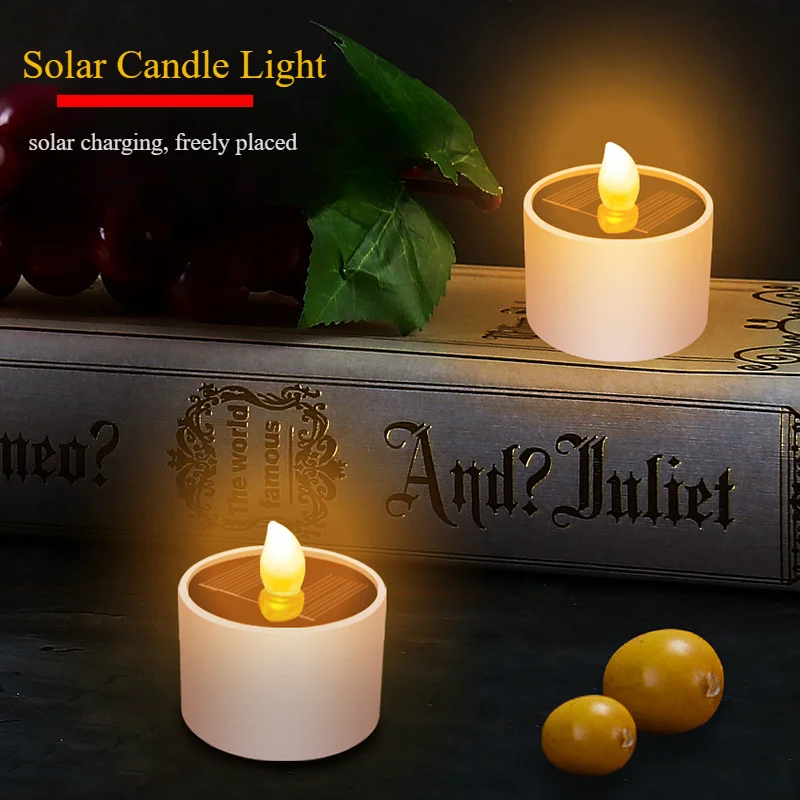 

1PCS Solar Power Tea Lights Candles Flameless Rechargeable Flickering Waterproof LED Candle Outdoot Garden Yard Home Decoration