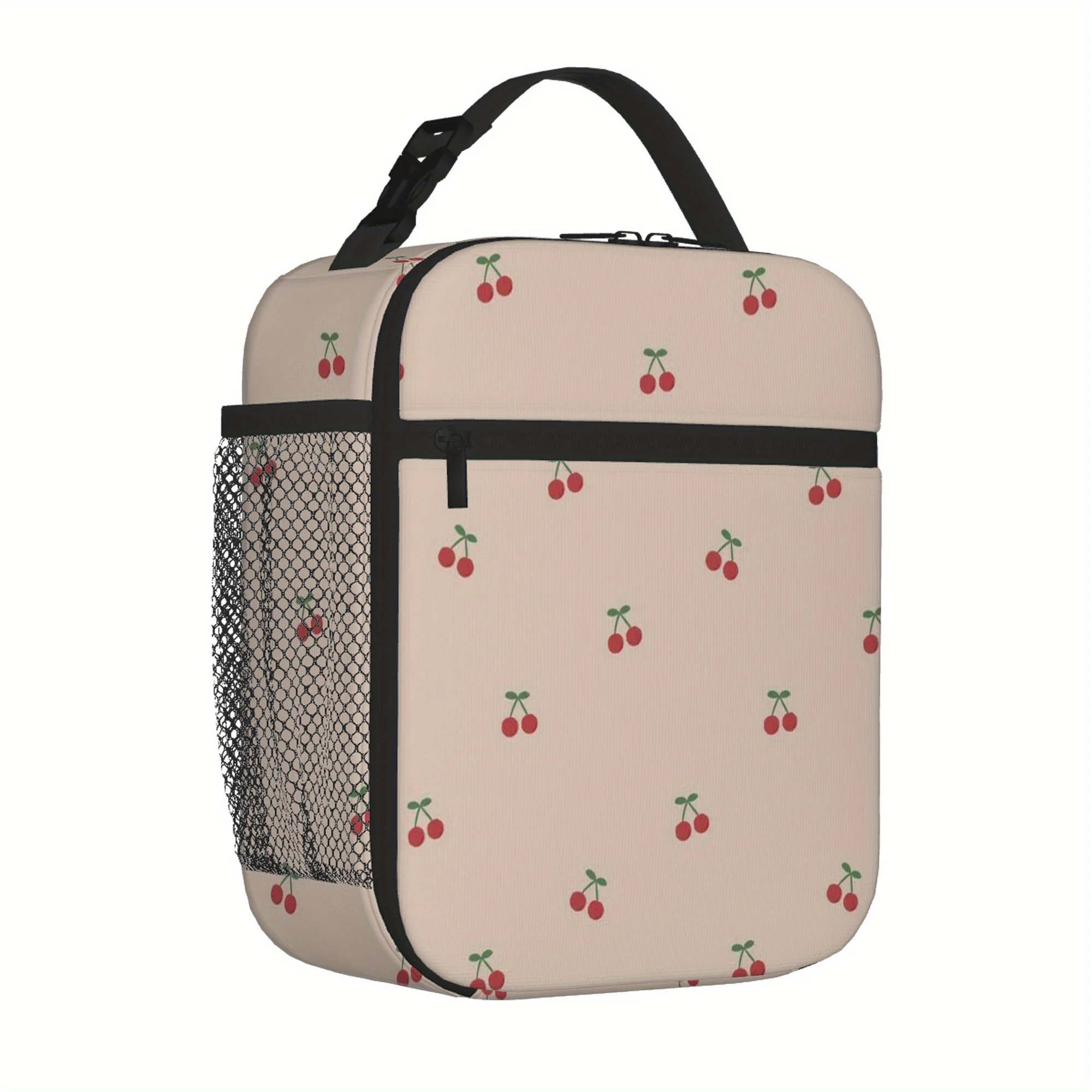 Cherries Scattered on Beige Background Printed Thermal Bag, Insulation Bag Insulated Bag Suitable for Home, Restaurant, Office