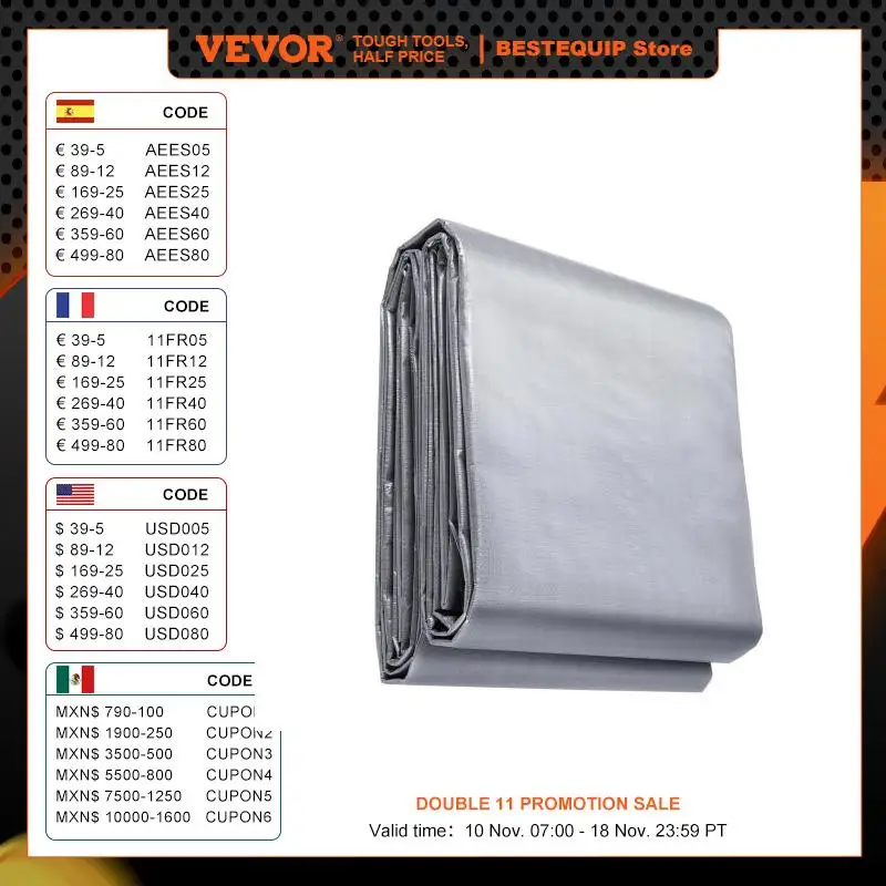 VEVOR Tarp 10x12 ft Waterproof Plastic Poly Tarp Cover 10 Mil Multi Purpose Tear UV and Temperature Resistant Outdoor Tarpaulin