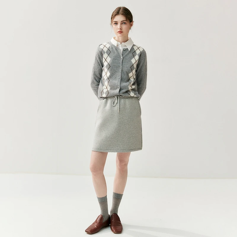 

100% Cashmere Sweater Autumn Winter Retro Argyle Classic Women O-neck Cardigan Long Sleeve Soft Cashmere Knitwear Clothing Tops