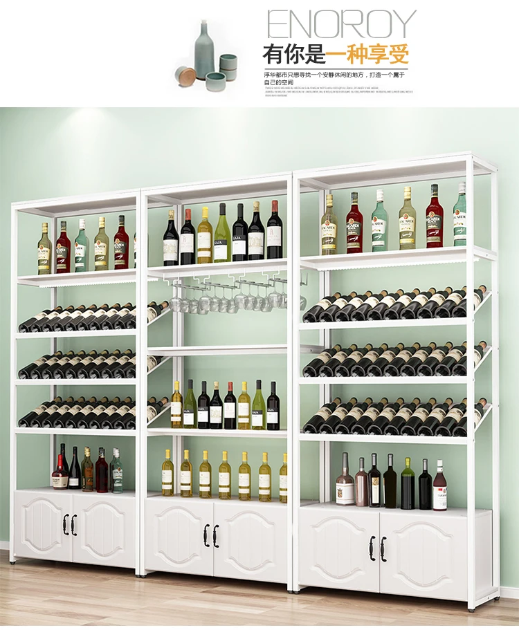 Wrought iron wine cabinet display rack, simple wine wine rack, modern display case with light, bar partition rack, supermarket
