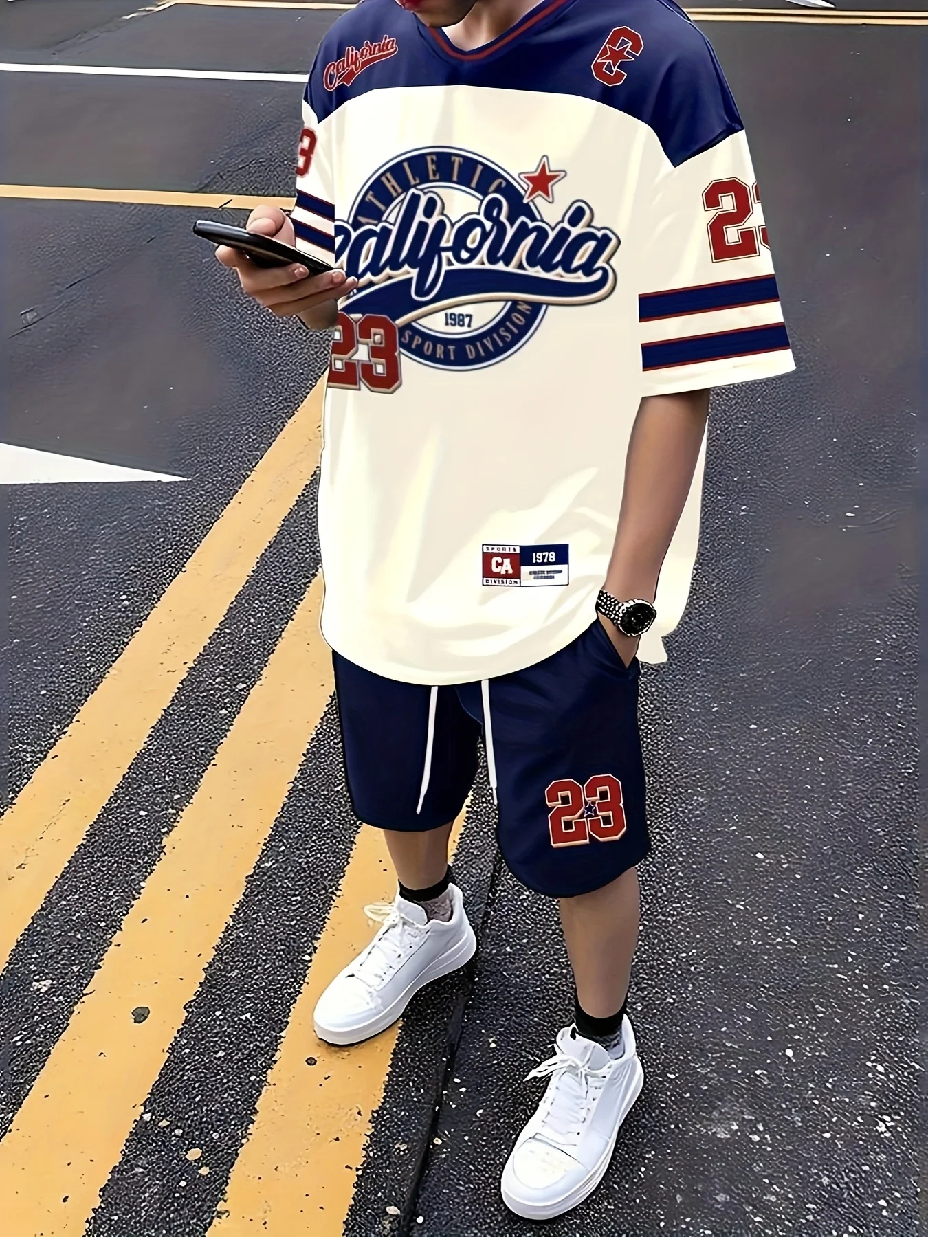 A new summer 2025 streetwear simple casual fashionable fitness and sports 3D digital print comfortable men's set