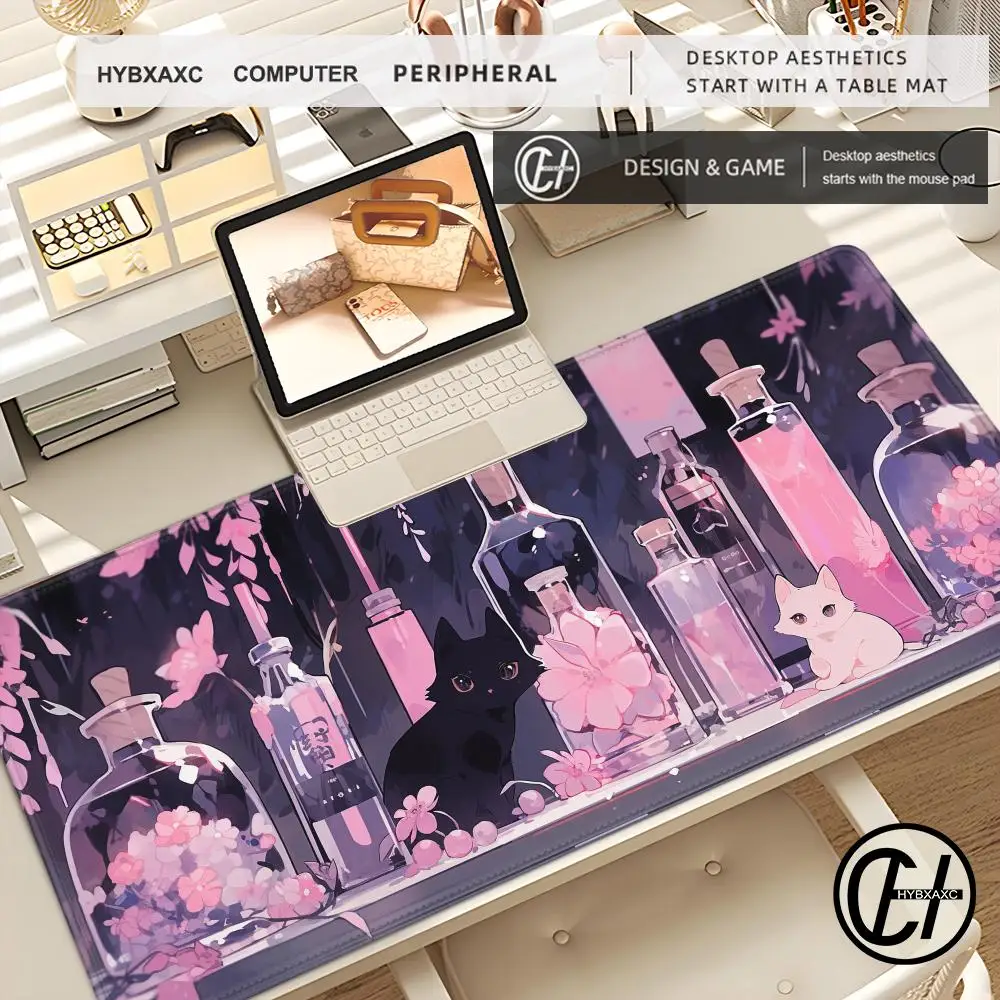 

Коврик для мыши с милым котом для киберспорта и офисного использования, большой настольный аксессуар, нескользящий для клавиатуры и компьютера, идеальный подарок для подростков