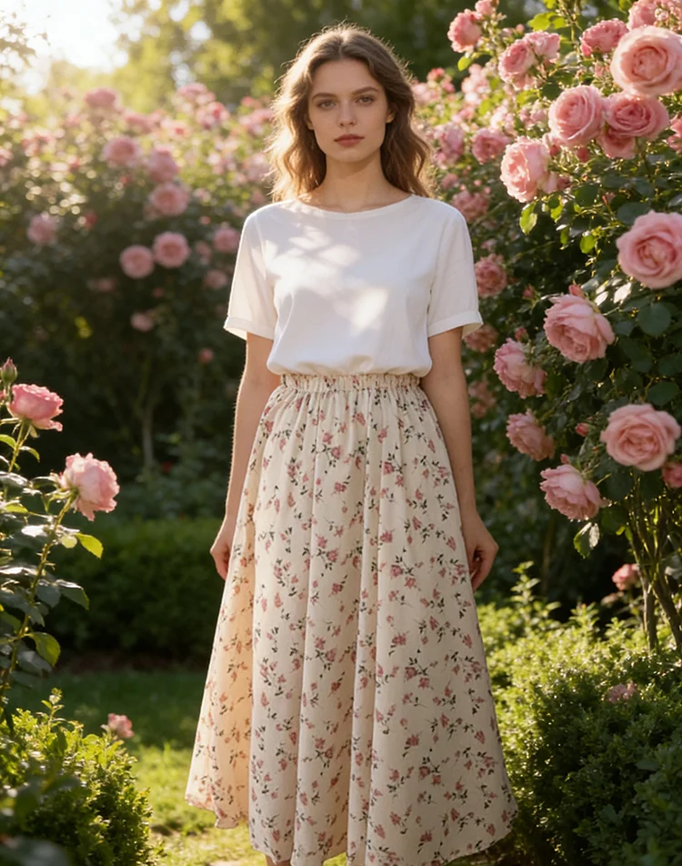 

Midi Skirts For Women High Waisted Casual Ladies Floral Printed Loose Leisure A-line Cute Comfortable Elegant Beautiful Mid-Calf