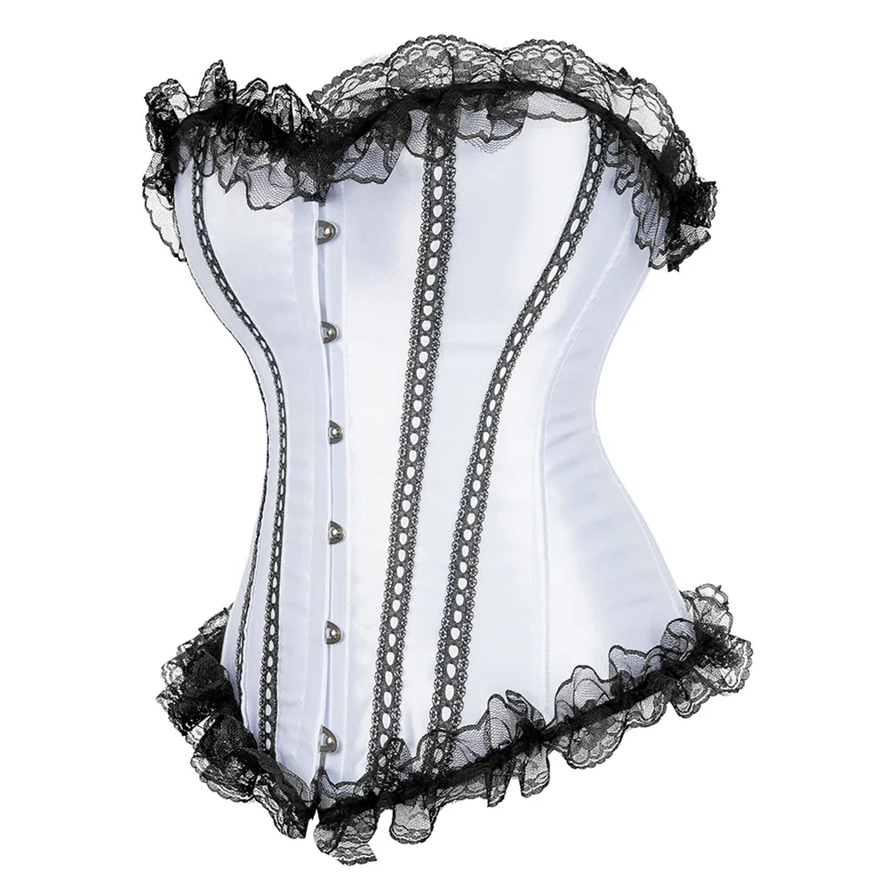 Woman Corset Sexy Satin Bustier Lace Up Boned Overbust Lace Trim Bustiers Stripe Corsets Fashion Corsage Party Costume Plus Size