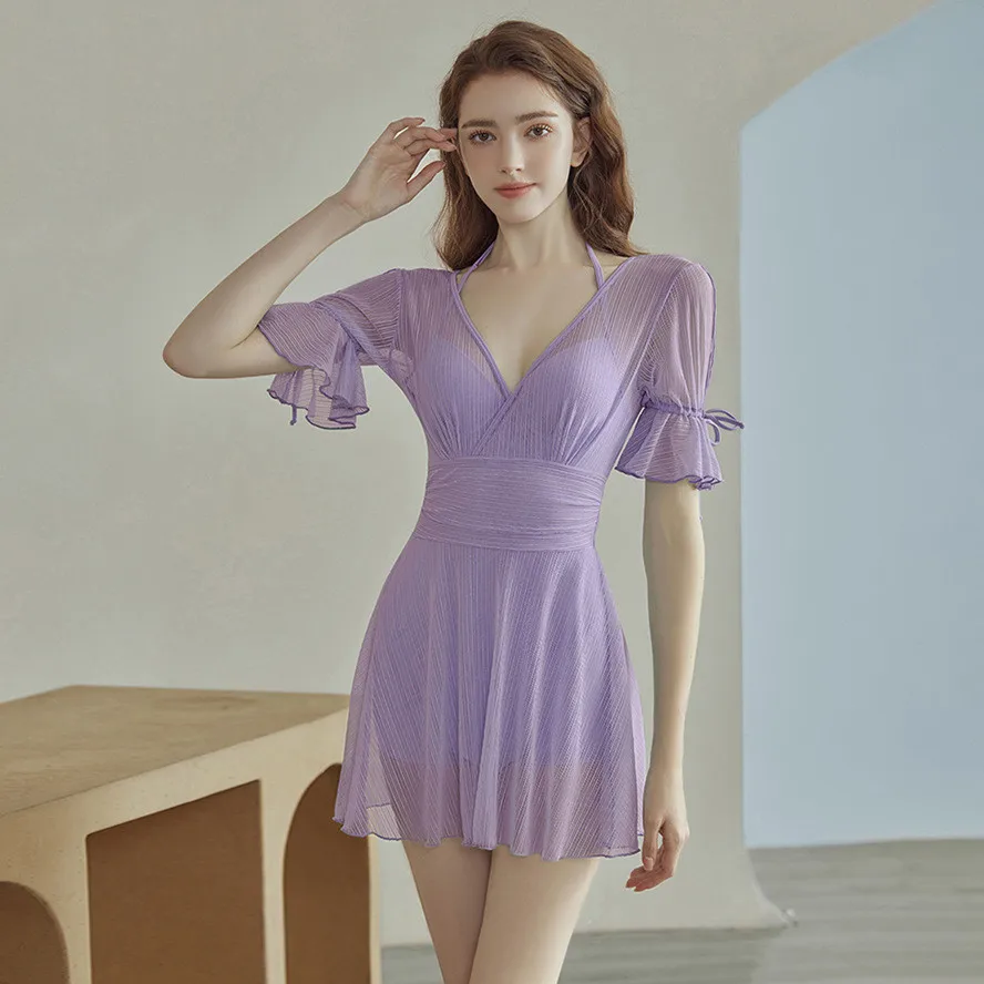 

Slimming Long Sleeved Swimsuit for Women, Slimming Flesh Swimsuit, Hot Spring Beach V-neck, New, 1 Pc