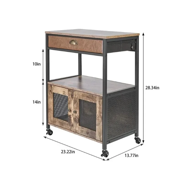 Work Table Bar Cart Three Tier Mobile Kitchen Island Cart Drawer Wheels Rolling Kitchen Trolley Coffee Bar Rustic Farmhouse view 5