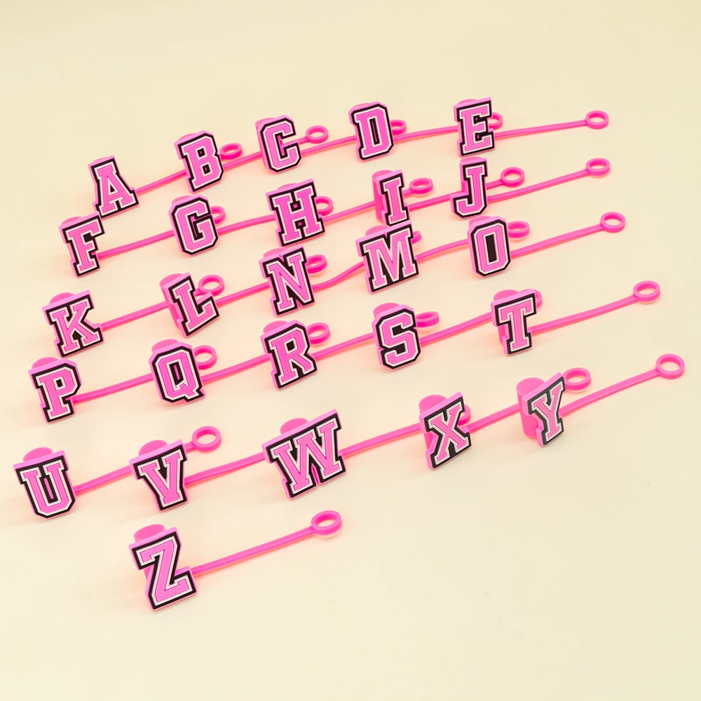 1/26PCS Pink Letter Straw Topper,8mm Splashproof Silicone Straw Cover for 30&40Oz Cup Dust Plug,Reusable Straw Caps Accessories