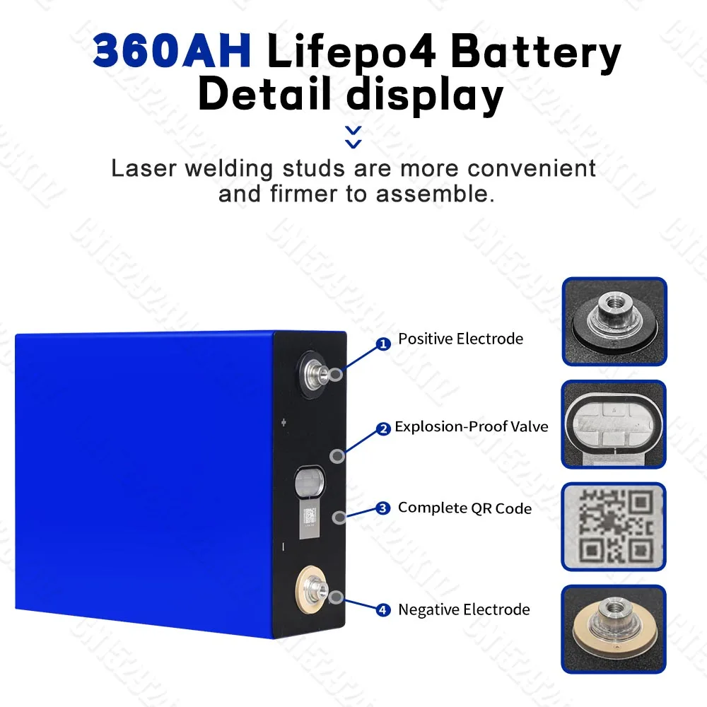 Lifepo4 Battery 360AH 3.2V Brand New 10000 Cycle Rechargeable Batteries DIY 12V 24V 48V RV EV Boat Golf Cart Yacht Van Cell Pack