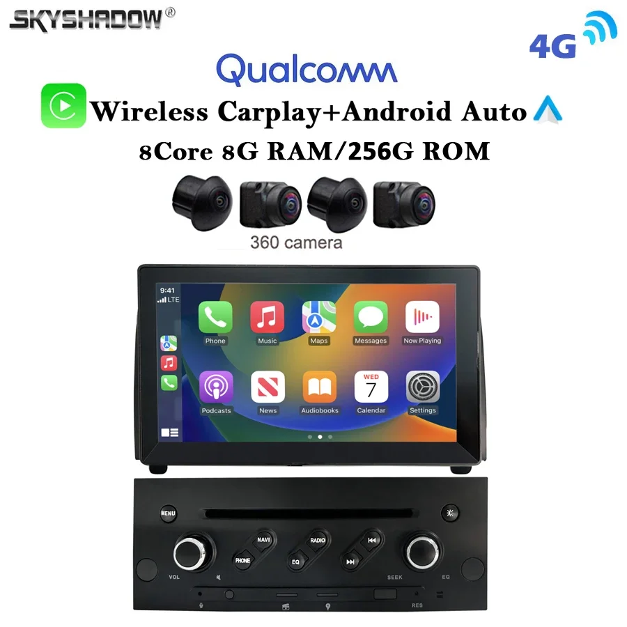 

Автомобильный DVD-плеер Carplay, 12 Гб + 256 ГБ, Android 13,0, 720P, 4G, LTE, 8 дюймов, IPS, GPS, карта, Wi-Fi, Bluetooth, радио для Peugeot 407 2004 - 2010