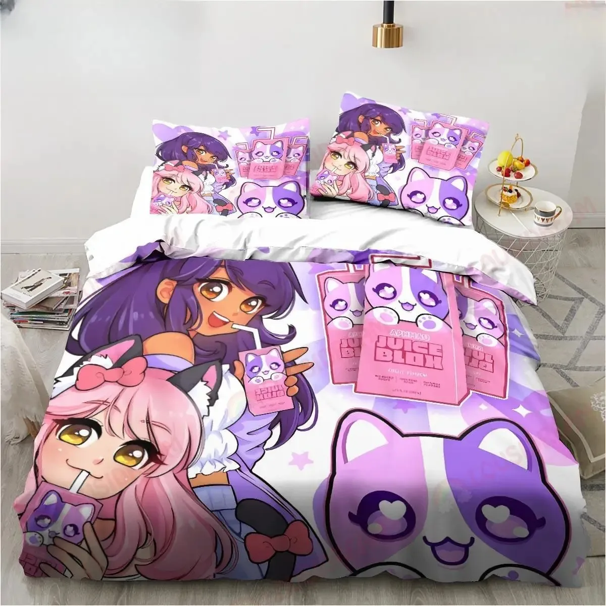 

New Cartoon Game Cute Aphmau with Wings Bedding Set Sheet King Twin Double Child Bedding Set Mircofiber or Polyester Duvet Cover