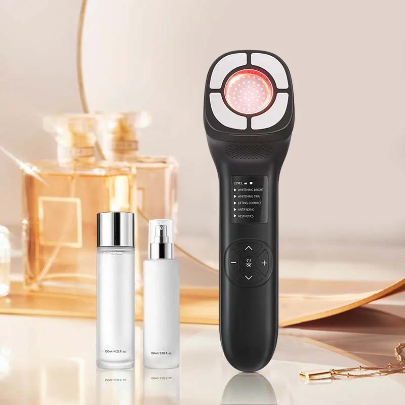 Home Use Beauty Rf Handheld Facial Red Light Therapy Ems Heating Facial Anti-aging Colding Skin Rejuvenator Device