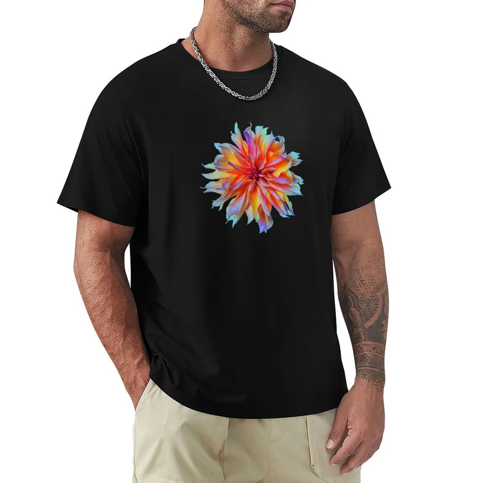 

Large colorful Dahlia - Gift Flower symbol of Passion T-Shirt Novelty Print Casual Tee Shirt
